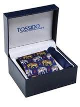 Blue Printed Necktie & Pocket Square Giftset - TOSSIDO