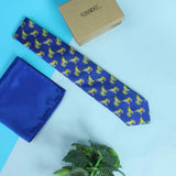 Blue Printed Necktie & Pocket Square Giftset - TOSSIDO