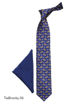 Blue Printed Necktie & Pocket Square Giftset - TOSSIDO