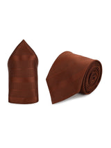 Brown Striped Necktie & Pocket Square Giftset - TOSSIDO