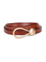 Caramel Brown Slim Vegan Leather Women's Belt - TOSSIDO