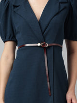 Dark Brown Slim Vegan Leather Women's Belt - TOSSIDO