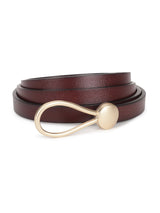 Dark Brown Slim Vegan Leather Women's Belt - TOSSIDO