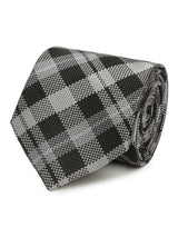 Grey check necktie in woven microfiber, flat lay