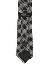 Grey check necktie in woven microfiber, knot detail
