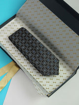Grey Geometric Handmade Silk Necktie - TOSSIDO