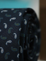 Navy Blue Paisley Skinny Necktie - TOSSIDO