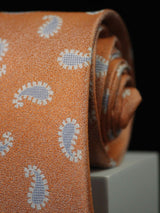 Orange Paisleys Handmade Silk Necktie - TOSSIDO