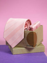 Peach Striped Necktie & Pocket Square Giftset - TOSSIDO