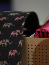 Printed Black Elephant Tie & Hanky Set - TOSSIDO