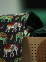 Printed Black Elephant Tie & Hanky Set - TOSSIDO