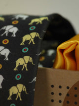 Printed Black Elephant Tie & Hanky Set - TOSSIDO