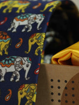 Printed Blue Elephant Tie & Hanky Set - TOSSIDO