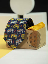 Printed Blue Elephant Tie & Hanky Set - TOSSIDO