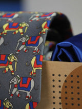 Printed Grey Elephant Tie & Hanky Set - TOSSIDO