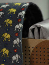 Printed Grey Elephant Tie & Hanky Set - TOSSIDO