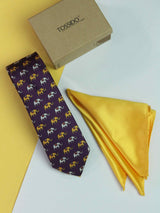 Printed Purple Elephant Tie & Hanky Set - TOSSIDO