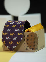 Printed Purple Elephant Tie & Hanky Set - TOSSIDO