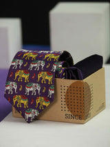 Printed Purple Elephant Tie & Hanky Set - TOSSIDO