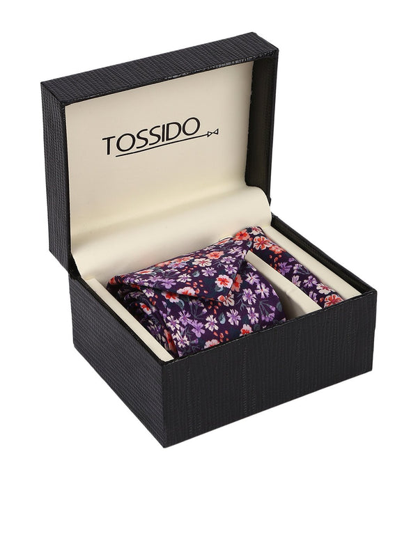 Purple Floral Necktie & Pocket Square Set - TOSSIDO