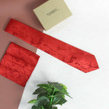 Red Paisley Woven Necktie & Pocket Square Giftset - TOSSIDO