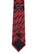 Red stripe necktie in woven microfiber, knot detail