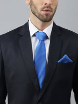 Royal Blue Striped Necktie & Pocket Square Giftset - TOSSIDO