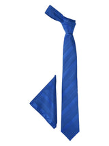 Royal Blue Striped Necktie & Pocket Square Giftset - TOSSIDO