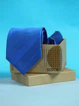 Royal Blue Striped Necktie & Pocket Square Giftset - TOSSIDO
