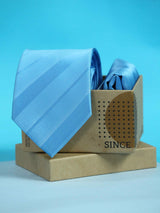Sky Blue Striped Necktie & Pocket Square Giftset - TOSSIDO