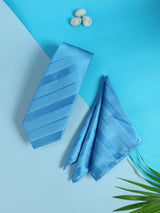 Sky Blue Striped Necktie & Pocket Square Giftset - TOSSIDO