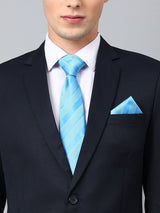 Sky Blue Striped Necktie & Pocket Square Giftset - TOSSIDO