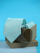 Turquoise Striped Necktie & Pocket Square Giftset - TOSSIDO