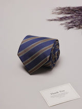 Blue & Brown Stripes Teflon Silk Necktie