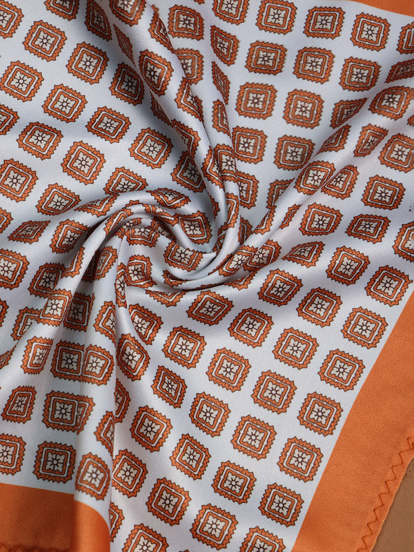 White & Orange Geometric Pocket Square