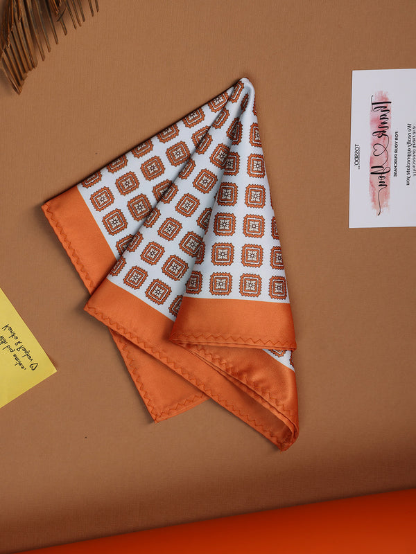 White & Orange Geometric Pocket Square