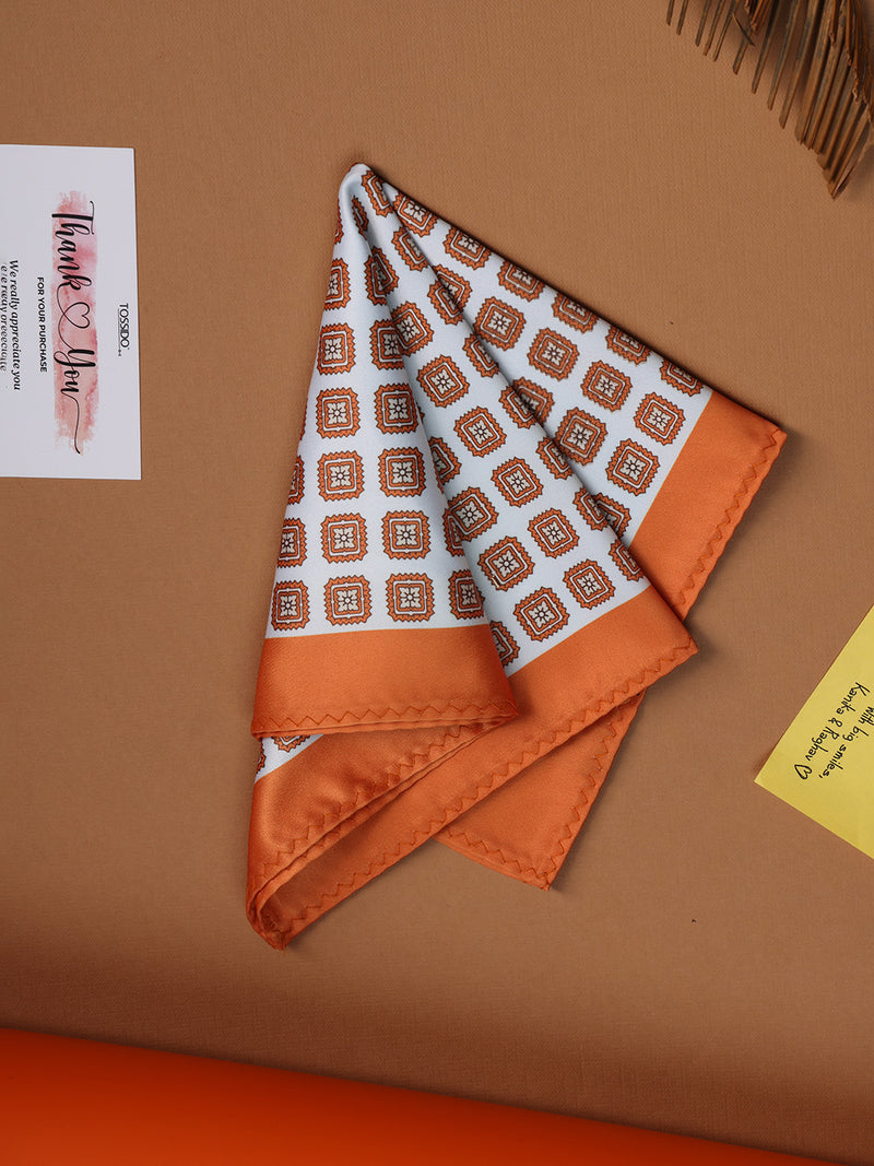 White & Orange Geometric Pocket Square