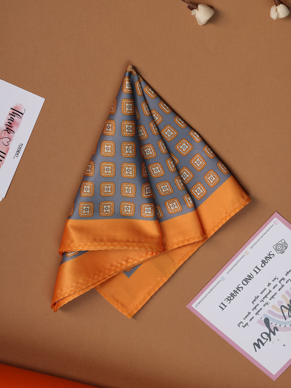 Grey & Orange Geometric Pocket Square