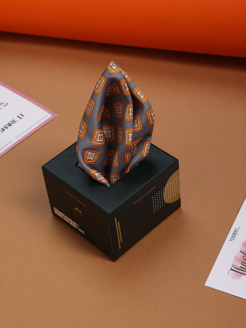 Grey & Orange Geometric Pocket Square