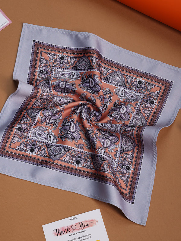 Grey & Peach Paisley Pocket Square