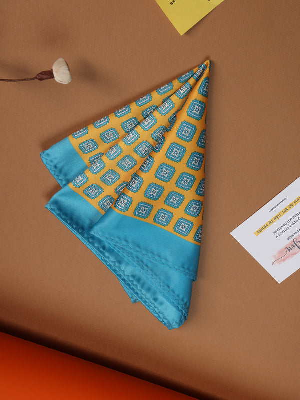 Mustard & Blue Geometric Pocket Square