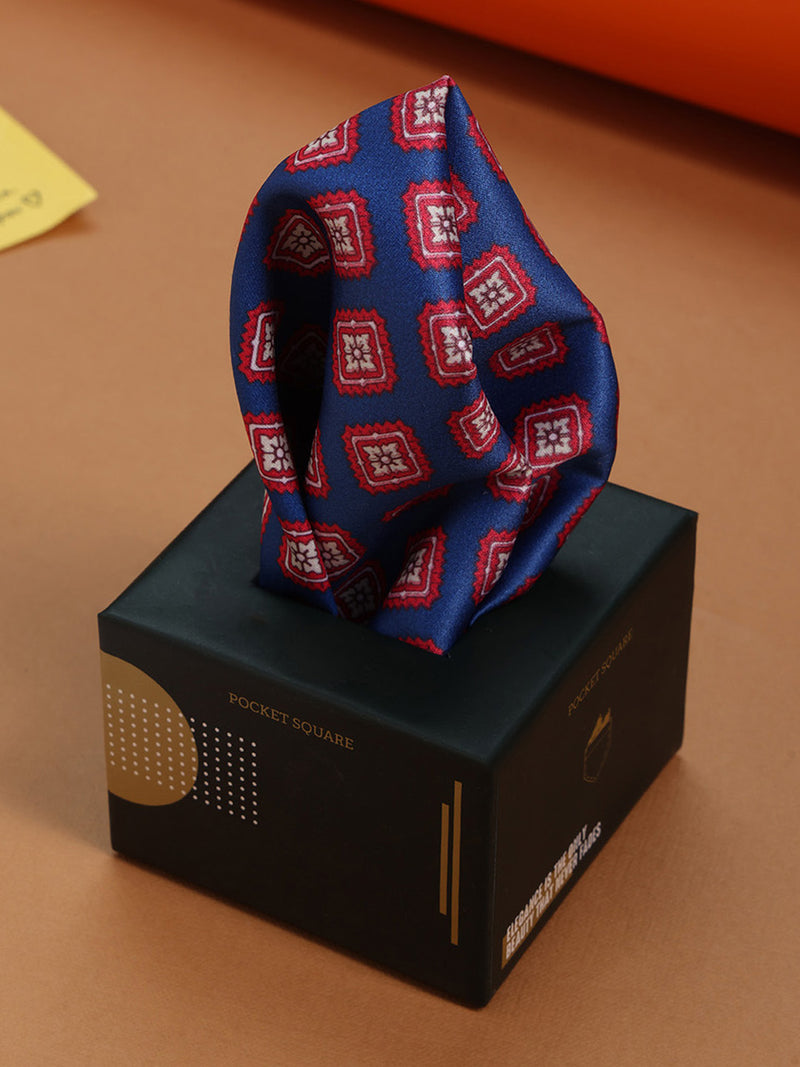 Blue & Red Geometric Pocket Square