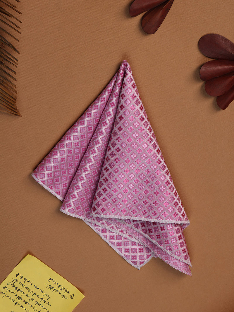 Pink Geometric Jacquard Pocket Square