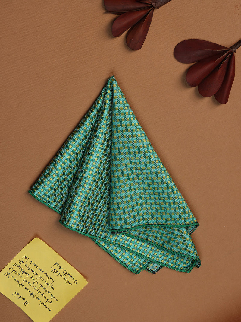 Green Geometric Jacquard Pocket Square