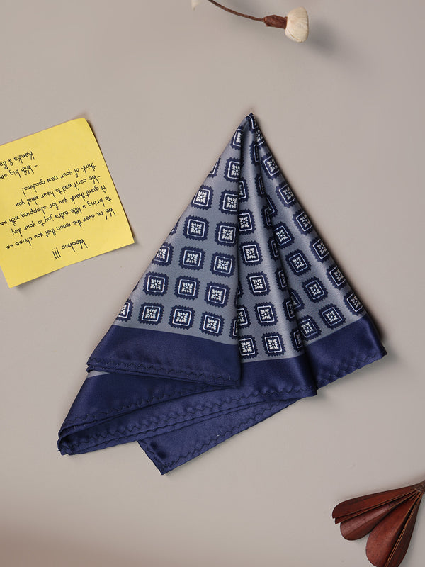 Grey & Blue Geometric Pocket Square