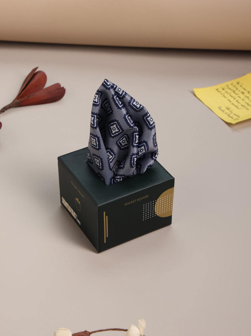 Grey & Blue Geometric Pocket Square