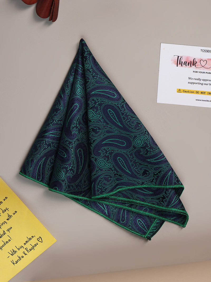 Blue & Green Paisley Jacquard Pocket Square