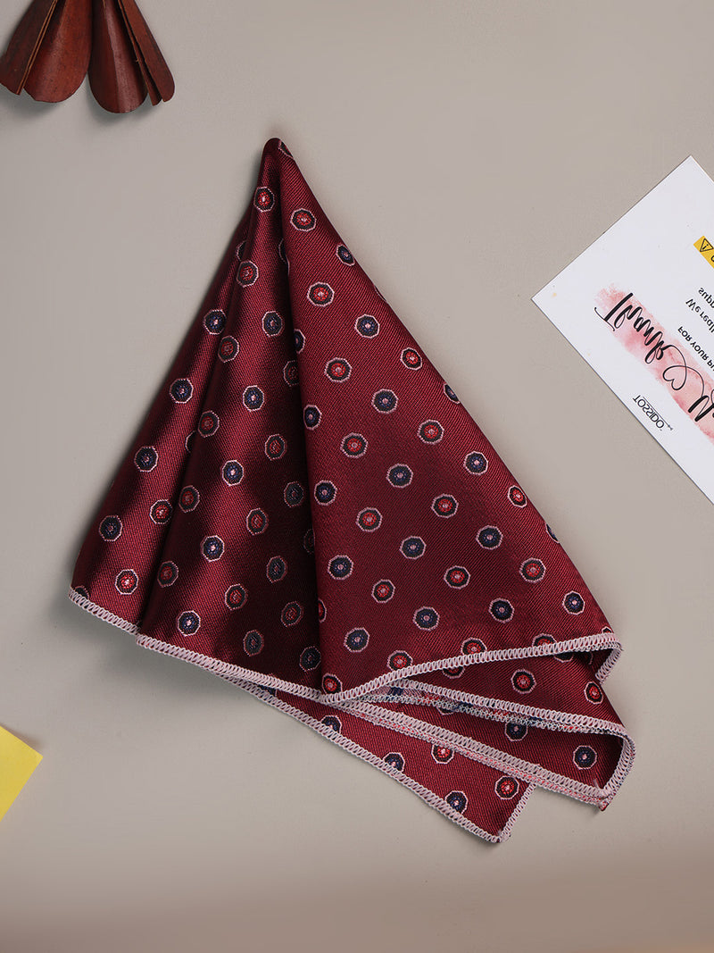 Maroon Geometric Jacquard Pocket Square