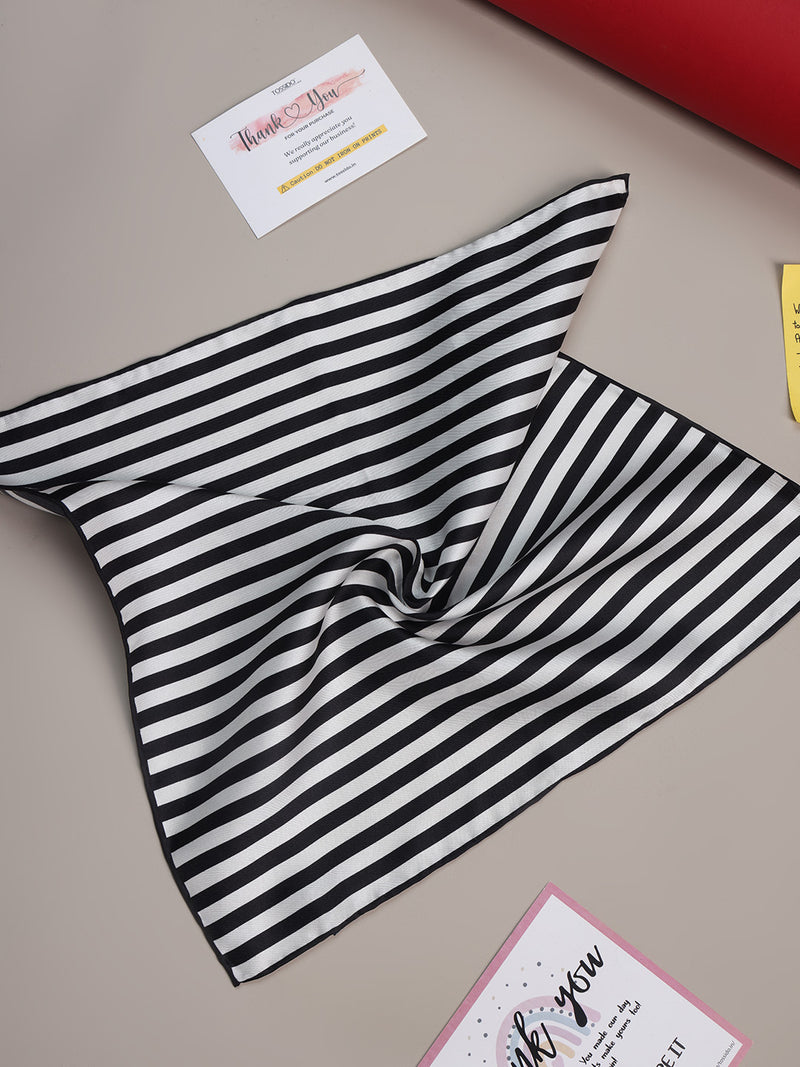 Black & White Stripe Silk Pocket Square