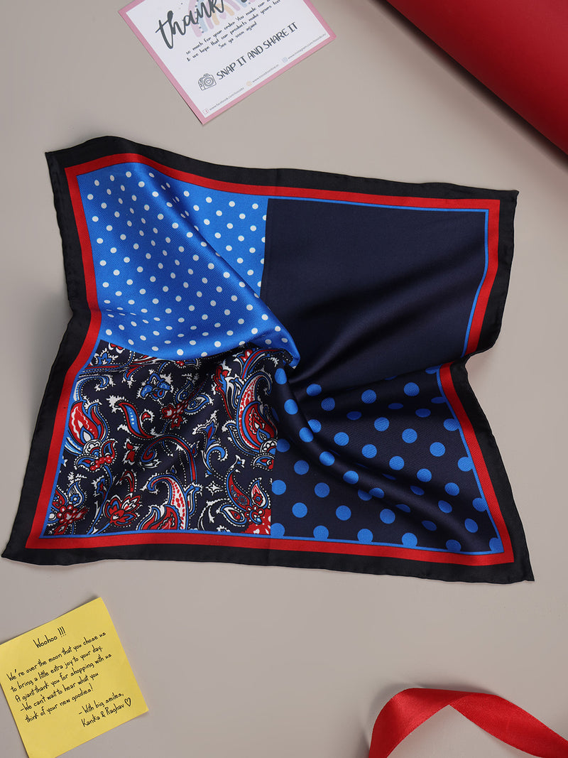 Blue & Red Multipattern Silk Pocket Square